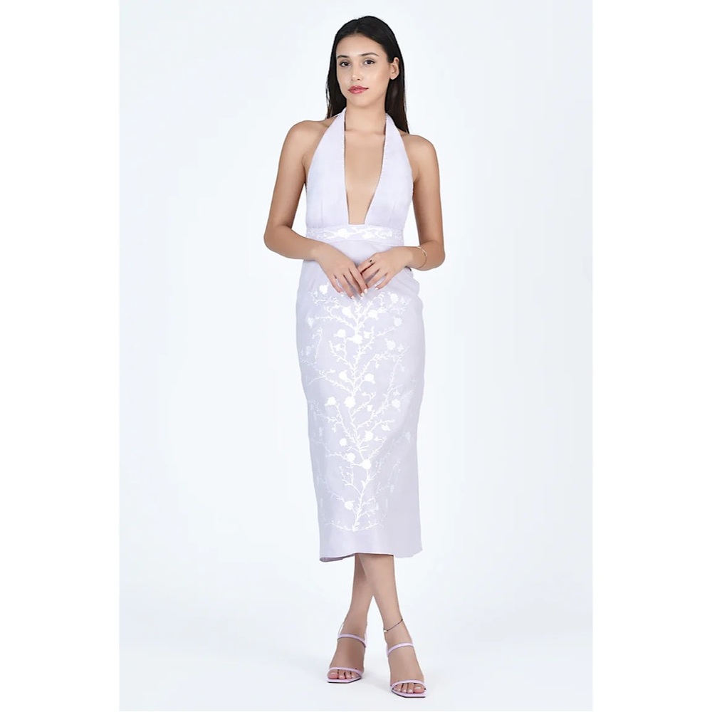 Fanm Mon Karla Halter Dress‎ Lilac Purple embroidered MEDIUM